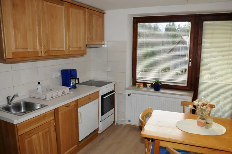 Apartma 5: kuhinja z lesenimi omaricami