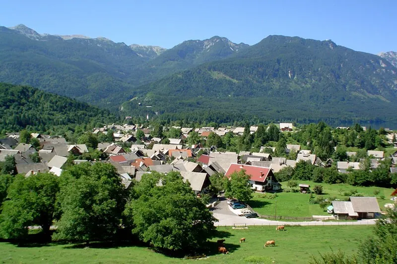 Pogled na vas Stara Fužina, za njo gore nad Bohinjem
